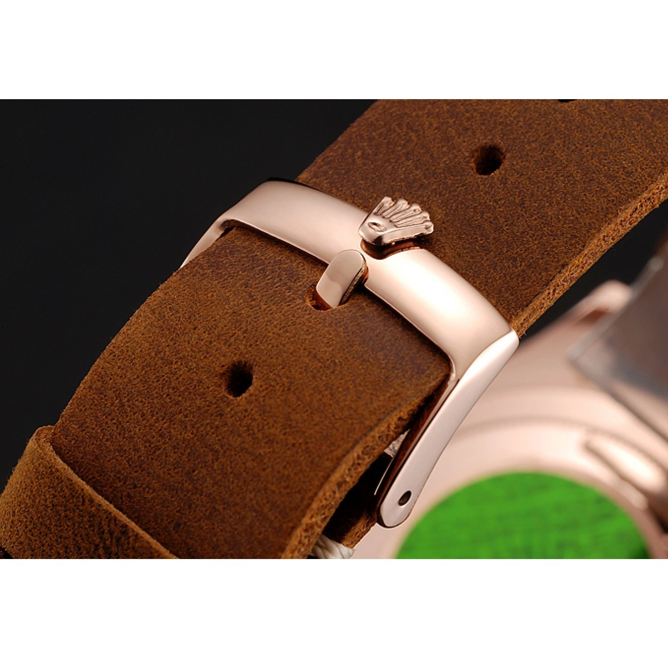 Aaa replica watch 1453861 Rolex Dial Master Black Rose Leather Case Yacht Brown Gold Bracelet 0628